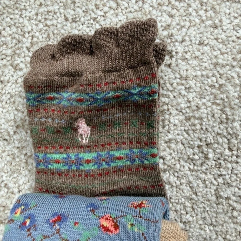 Polo Ralph Lauren Girls 3-Pack Crew Socks 2-4T Floral Fair Isle Alphabet NWT